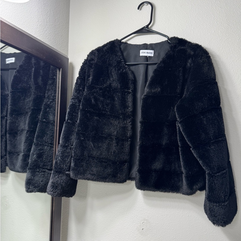 Steve Madden Black Teddy Jacket Plush Faux Fur